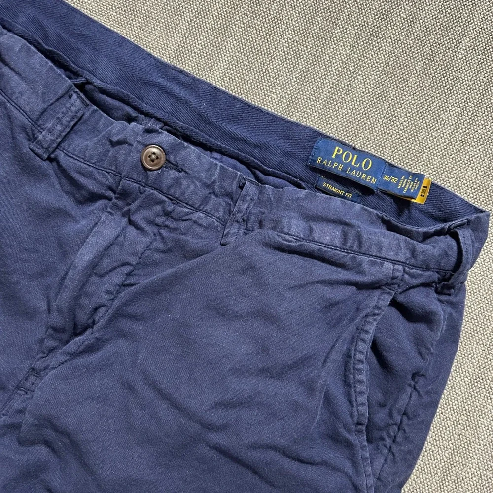 Polo Ralph Lauren Pants Mens 36x32 Navy Blue Linen Cotton Straight Fit Chinos